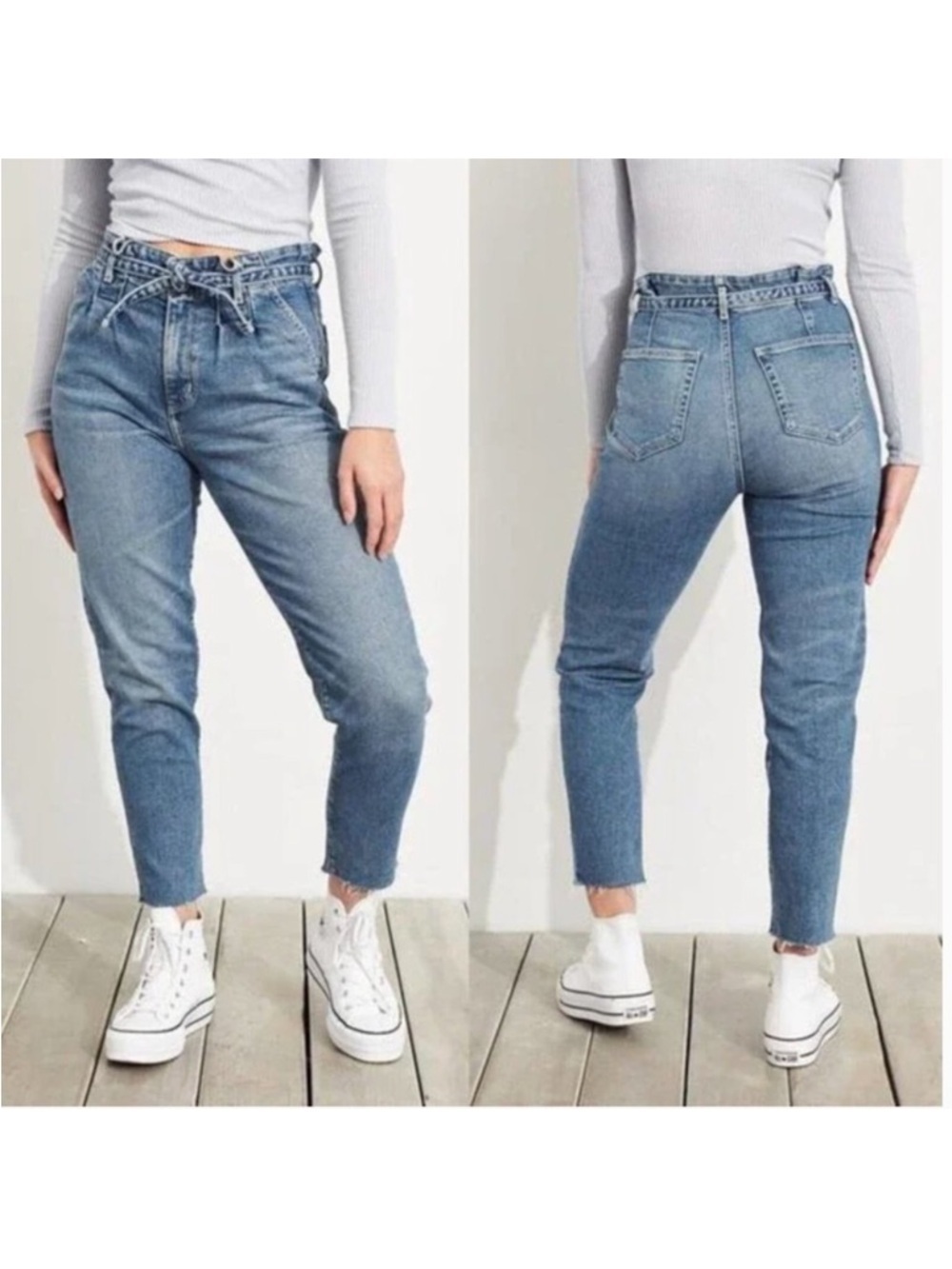 Hollister Ultra High-Rise Mom Jeans Size 7 R Paper Bag Tapered Leg Blue Denim